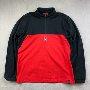 Vintage Spyder Mens Sweater Medium Red Black Colorblock 1/4 Zip Long Sleeve